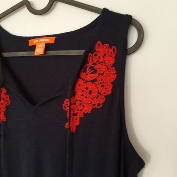 JOE FRESH | Fit & Flare Mini Dress Red Flower Embroidery Sz S Flawed - Picture 4 of 11